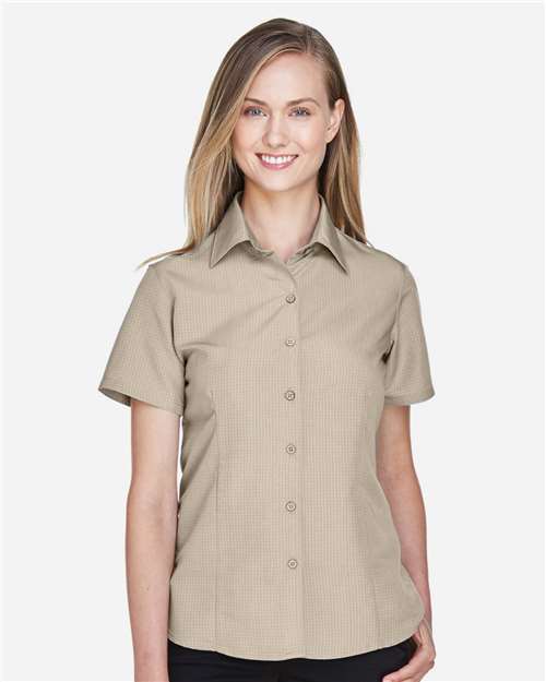 Harriton M560W Ladies' Barbados Textured CampShirt #color_KHAKI