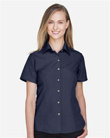 Harriton M560W Ladies' Barbados Textured CampShirt #color_NAVY