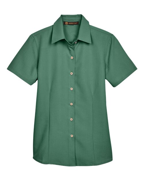 Harriton M560W Ladies' Barbados Textured CampShirt #color_PALM GREEN