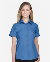 Harriton M560W Ladies' Barbados Textured CampShirt #color_POOL BLUE