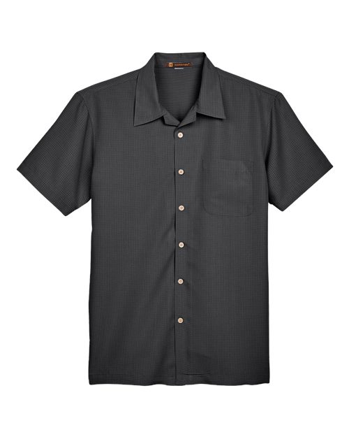 Harriton M560 Men's Barbados Textured CampShirt #color_BLACK