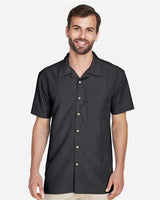 Harriton M560 Men's Barbados Textured CampShirt #color_BLACK