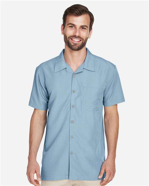 Harriton M560 Men's Barbados Textured CampShirt #color_CLOUD BLUE