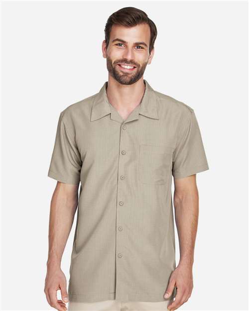 Harriton M560 Men's Barbados Textured CampShirt #color_KHAKI