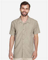 Harriton M560 Men's Barbados Textured CampShirt #color_KHAKI
