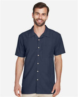 Harriton M560 Men's Barbados Textured CampShirt #color_NAVY