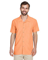 Harriton M560 Men's Barbados Textured CampShirt #color_NECTARINE