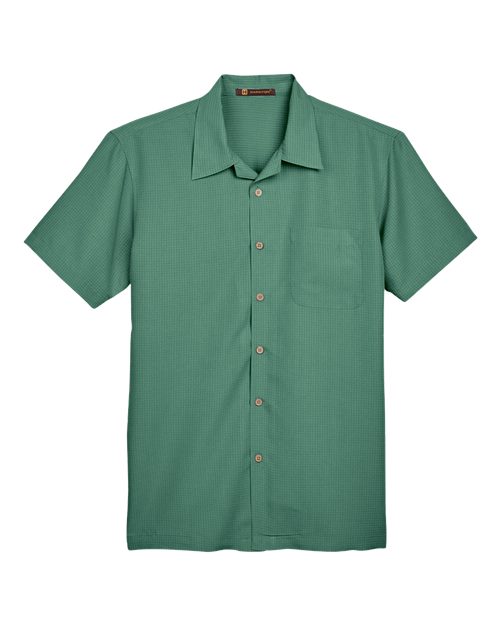 Harriton M560 Men's Barbados Textured CampShirt #color_PALM GREEN