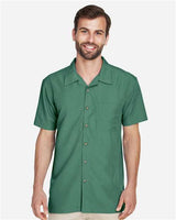 Harriton M560 Men's Barbados Textured CampShirt #color_PALM GREEN