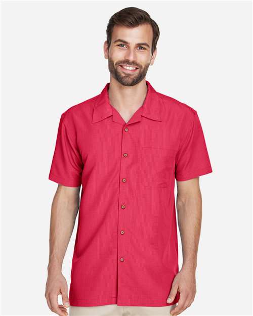 Harriton M560 Men's Barbados Textured CampShirt #color_PARROT RED