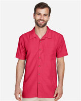 Harriton M560 Men's Barbados Textured CampShirt #color_PARROT RED