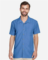 Harriton M560 Men's Barbados Textured CampShirt #color_POOL BLUE