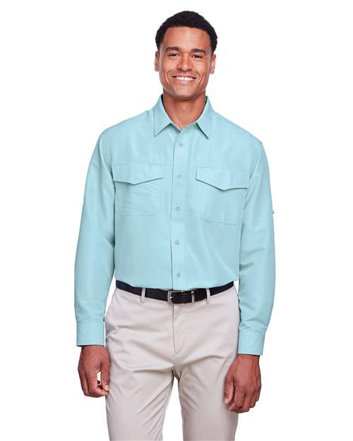 Harriton M580L Men's Key West Long-Sleeve Performance Staff Shirt #color_CLOUD BLUE