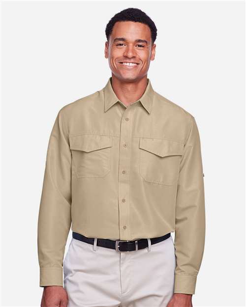 Harriton M580L Men's Key West Long-Sleeve Performance Staff Shirt #color_KHAKI