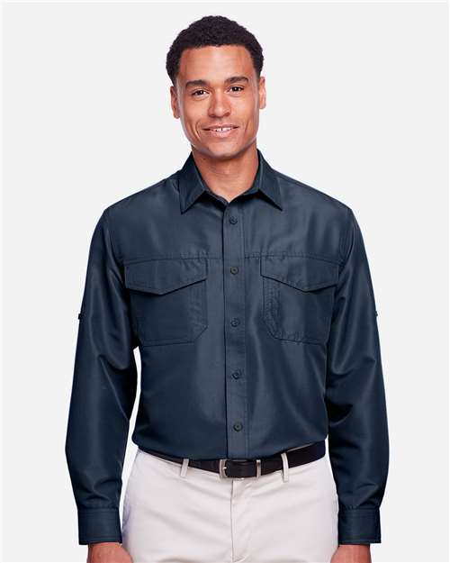 Harriton M580L Men's Key West Long-Sleeve Performance Staff Shirt #color_NAVY