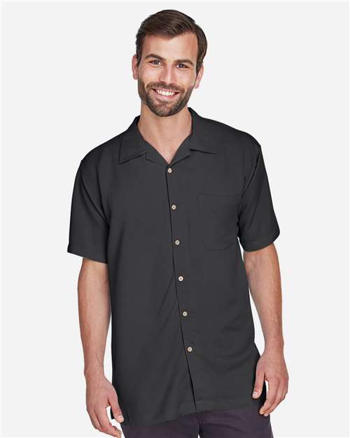 Harriton M570 Men's Bahama Cord Camp Shirt #color_BLACK
