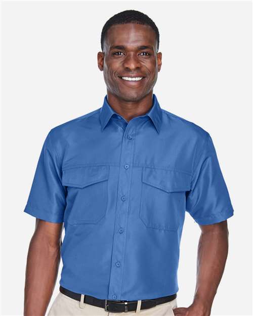 Harriton M580 Men's Key West Short-Sleeve Performance Staff Shirt #color_POOL BLUE