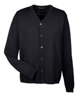 Harriton M425 Men's Pilbloc V-Neck Button Cardigan Sweater #color_BLACK