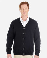 Harriton M425 Men's Pilbloc V-Neck Button Cardigan Sweater #color_BLACK