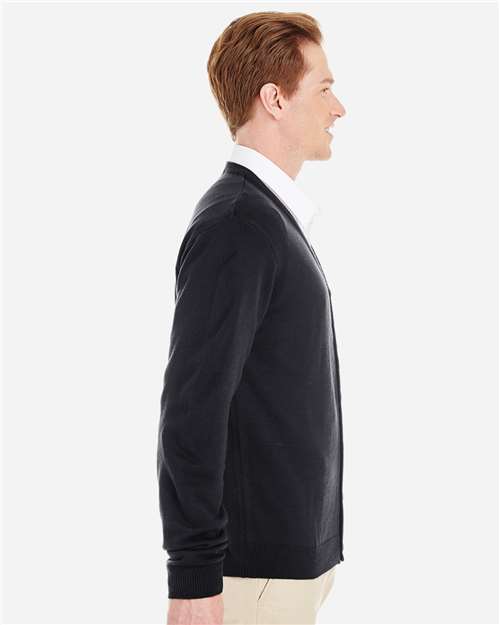 Harriton M425 Men's Pilbloc V-Neck Button Cardigan Sweater #color_BLACK