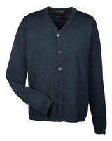 Harriton M425 Men's Pilbloc V-Neck Button Cardigan Sweater #color_DARK NAVY