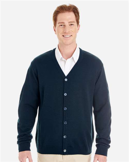 Harriton M425 Men's Pilbloc V-Neck Button Cardigan Sweater #color_DARK NAVY