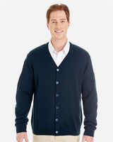 Harriton M425 Men's Pilbloc V-Neck Button Cardigan Sweater #color_DARK NAVY