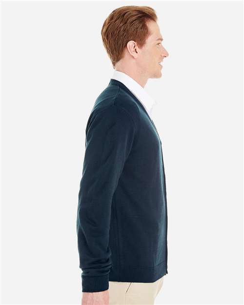 Harriton M425 Men's Pilbloc V-Neck Button Cardigan Sweater #color_DARK NAVY