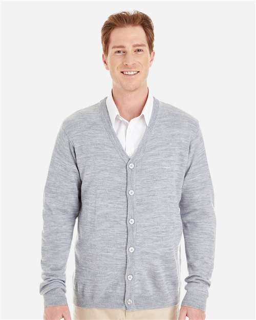 Harriton M425 Men's Pilbloc V-Neck Button Cardigan Sweater #color_GREY HEATHER