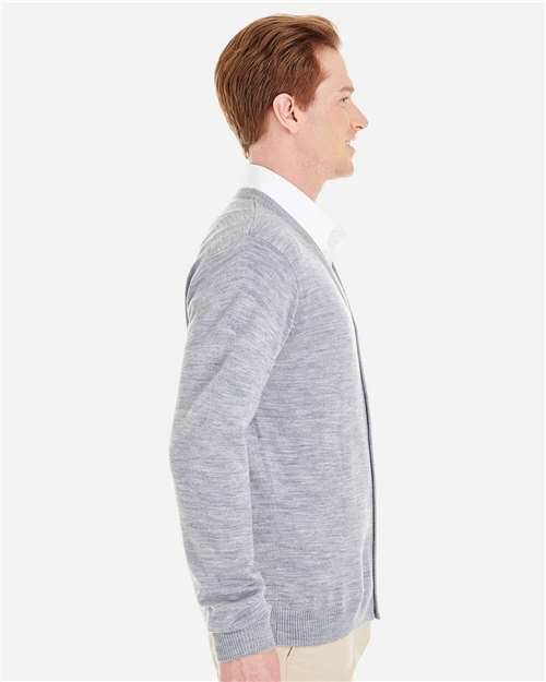 Harriton M425 Men's Pilbloc V-Neck Button Cardigan Sweater #color_GREY HEATHER