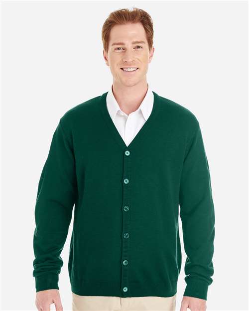 Harriton M425 Men's Pilbloc V-Neck Button Cardigan Sweater #color_HUNTER