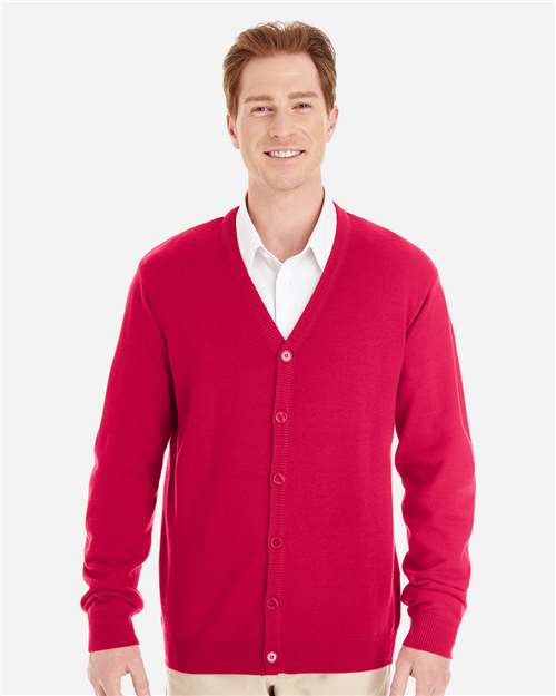 Harriton M425 Men's Pilbloc V-Neck Button Cardigan Sweater #color_RED