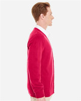 Harriton M425 Men's Pilbloc V-Neck Button Cardigan Sweater #color_RED
