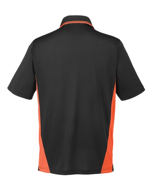 Harriton M386 Men's Flash Snag Protection Plus IL Colorblock Polo #color_BLACK/ TM ORANGE