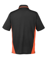 Harriton M386 Men's Flash Snag Protection Plus IL Colorblock Polo #color_BLACK/ TM ORANGE