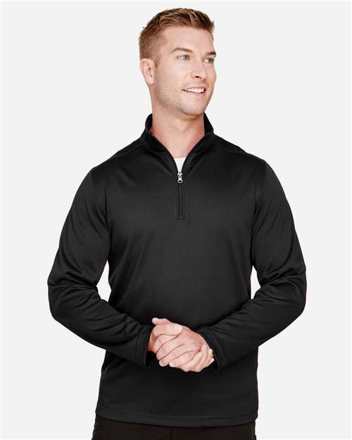 Harriton M748 Men's Advantage Snag Protection Plus IL Quarter-Zip #color_BLACK