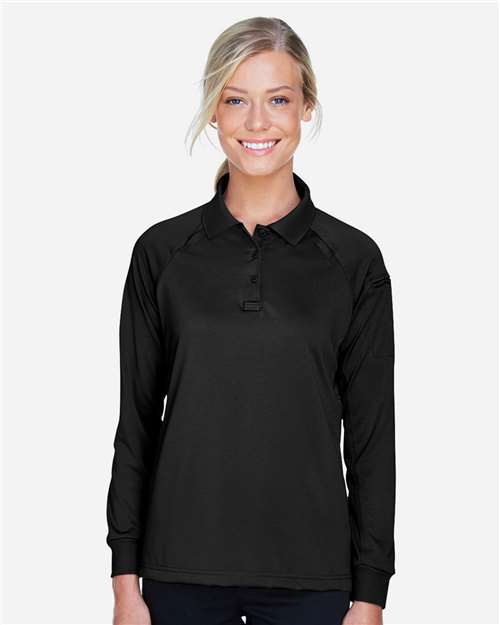 Harriton M211LW Ladies' Advantage Snag Protection Plus Long-Sleeve Tactical Polo #color_BLACK