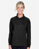 Harriton M211LW Ladies' Advantage Snag Protection Plus Long-Sleeve Tactical Polo #color_BLACK