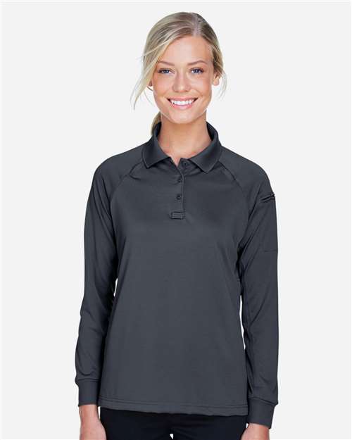 Harriton M211LW Ladies' Advantage Snag Protection Plus Long-Sleeve Tactical Polo #color_DARK CHARCOAL