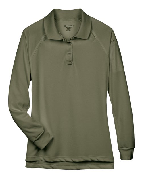Harriton M211LW Ladies' Advantage Snag Protection Plus Long-Sleeve Tactical Polo #color_TACTICAL GREEN