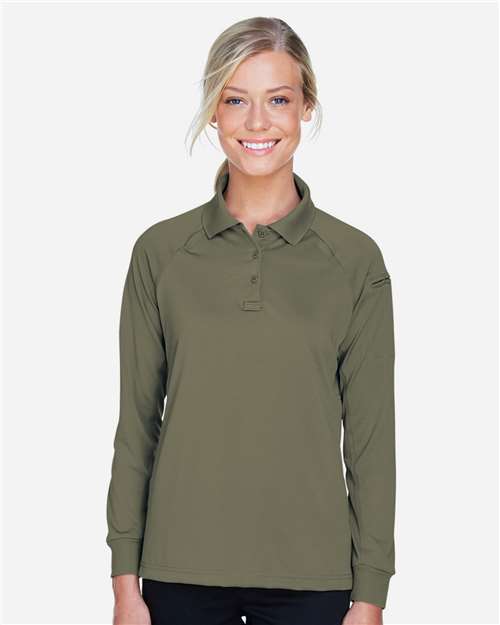 Harriton M211LW Ladies' Advantage Snag Protection Plus Long-Sleeve Tactical Polo #color_TACTICAL GREEN