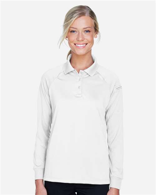 Harriton M211LW Ladies' Advantage Snag Protection Plus Long-Sleeve Tactical Polo #color_WHITE