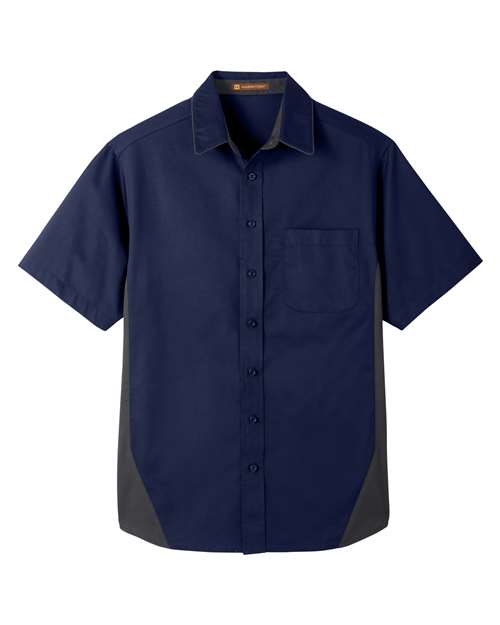 Harriton M586 Men's Flash IL Colorblock Short Sleeve Shirt #color_DK NAVY/ DK CHRC