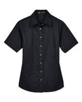 Harriton M500SW Ladies' Easy Blend Short-Sleeve Twill Shirt withStain-Release #color_BLACK