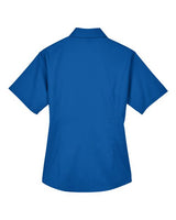 Harriton M500SW Ladies' Easy Blend Short-Sleeve Twill Shirt withStain-Release #color_FRENCH BLUE