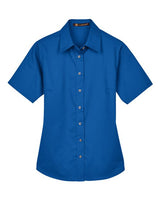 Harriton M500SW Ladies' Easy Blend Short-Sleeve Twill Shirt withStain-Release #color_FRENCH BLUE