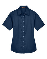 Harriton M500SW Ladies' Easy Blend Short-Sleeve Twill Shirt withStain-Release #color_NAVY