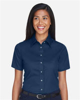 Harriton M500SW Ladies' Easy Blend Short-Sleeve Twill Shirt withStain-Release #color_NAVY