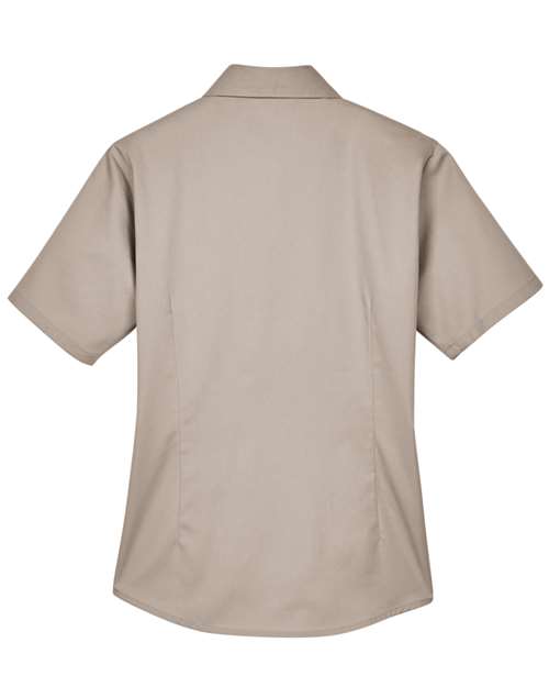 Harriton M500SW Ladies' Easy Blend Short-Sleeve Twill Shirt withStain-Release #color_STONE