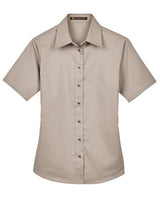 Harriton M500SW Ladies' Easy Blend Short-Sleeve Twill Shirt withStain-Release #color_STONE